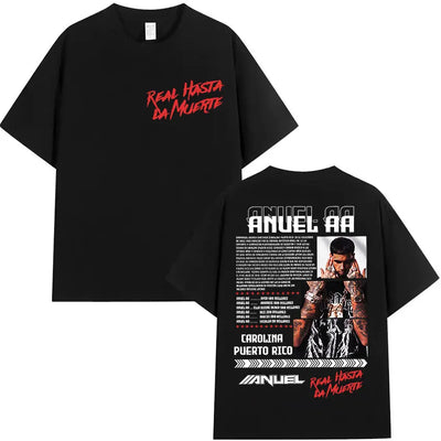 Rapper Anuel AA Real Hasta La Muerte Tour 2025 new Album T Shirts Men's Hip Hop gothic T-Shirts 100%  Short Sleeve T-Shirt