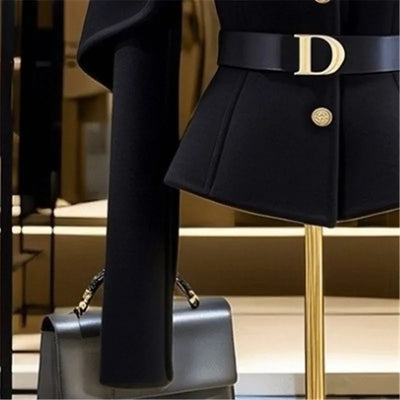 Limiguyue Black Short Jacket for Women Small Fragrance Letter Belt Coat High End Design Turn Down Collar Tops Autumn Winter 493P