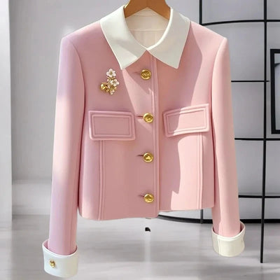 New Autumn And Winter 2025 Pink Padded Single-Breasted Women's Woolen Coat Unique Korean Version Temperament Ladies Jacket