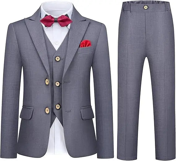 Boys Formal White 5Pieces/Set Jacket Vest Pants Bowtie+Pocket Cloth Wedding Birthday Party Dress Kids Host Performance Costume