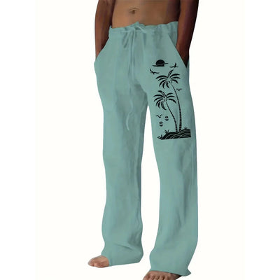 Vintage Coconut Tree Sunset Print men's New Winter Pants Fashion men's Sweatpants Men's Loose Casual Pocket Pull Rope Sweatpants