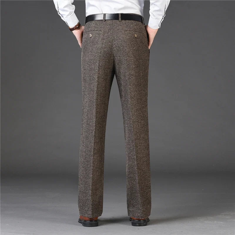 Autumn and Winter Men Thick Woolen Cloth Suit Pants Casual Straight Drape Korean Fashion Business Trousers Male Clothing Q78