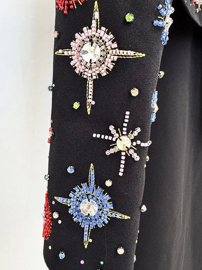 Crystal Two Piece Dress Set Women Long Sleeve Jacket Coat Pencil Maxi Skirt Suits 2pcs Outfits Brand Formal Evening Long Dresses