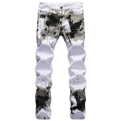 2023 New  Casual Mens Cotton Jeans Elastic Slim Skinny White Camouflage Printing Jeans Male Thin Denim Pants Vaqueros Hombre