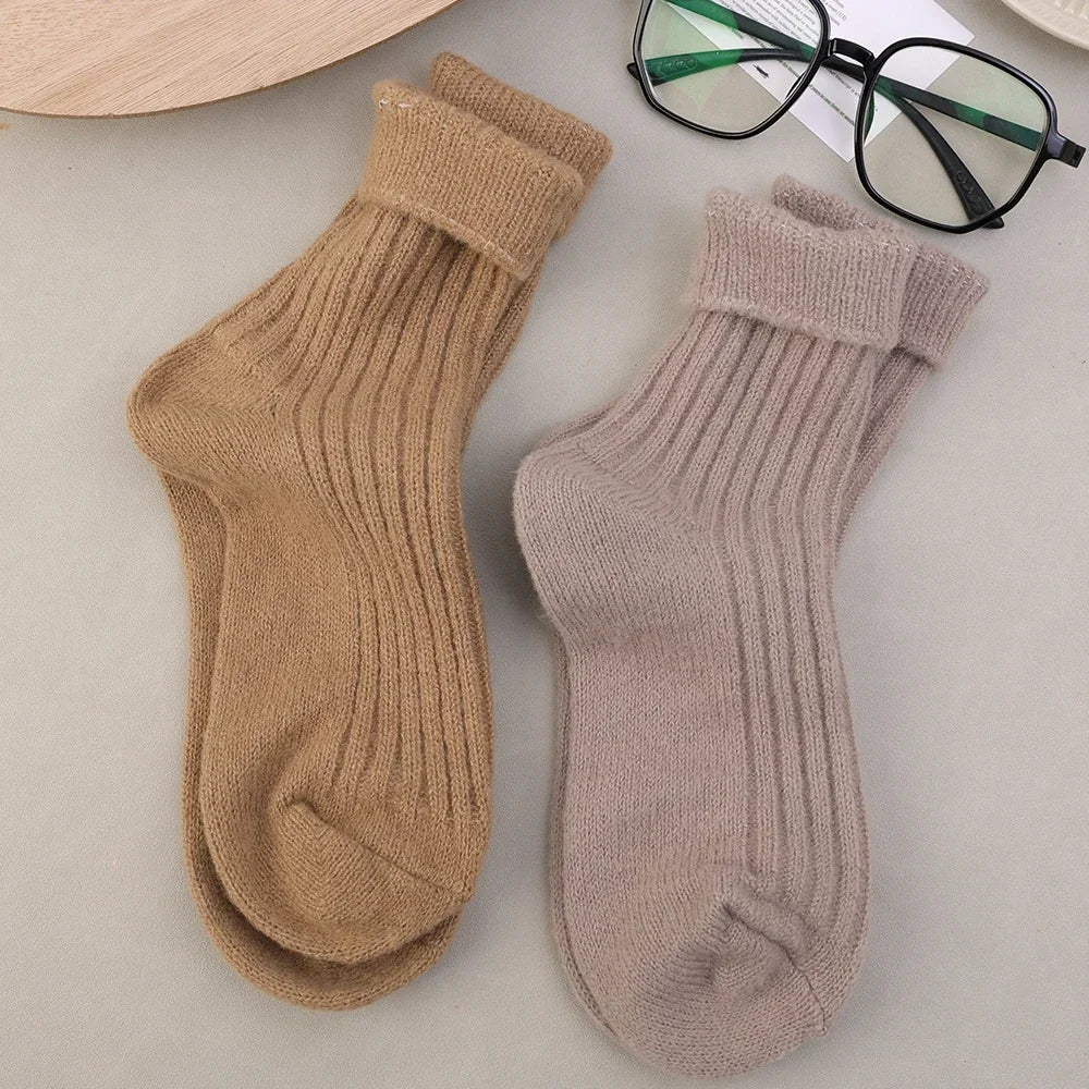Winter Cashmere Wool Socks Women Thicken Warm Japanese Fashion Harajuku Solid Color Sock Thermal Breathable Long Sock Calcetines