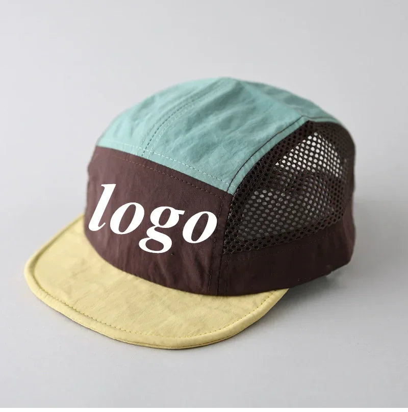 Custome Logo 5-Panel Baseball Cap For Men And Women Outdoor Breathable Mesh Flat Brim Sun Hat Hiking Camping Sports Snapback Hat
