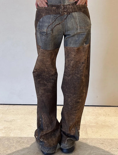 2025 autumn and winter new high-quality elegant women's clothing French retro printed high waisted wide leg denim pants