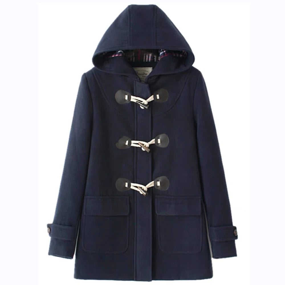 Japanese Preppy style Kahaki/Navy JK Uniform Hooded Coat Autumn/Winter Girl Medium Length Horn Button Fleece Coat Korean Women
