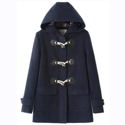 Japanese Preppy style Kahaki/Navy JK Uniform Hooded Coat Autumn/Winter Girl Medium Length Horn Button Fleece Coat Korean Women