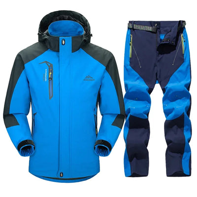 Outdoor Waterproof Hiking Jacket Sets Men Spring Breathable Hooded Coat Trekking Camping Climbing Quick-Drying Trousers Suit