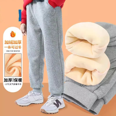 Winter Kids Thick Padded Pants Autumn 3-10Y Children Straight Fleece Warm Sports Trousers Baby Girls Boy Elastic Waist Sweatpant