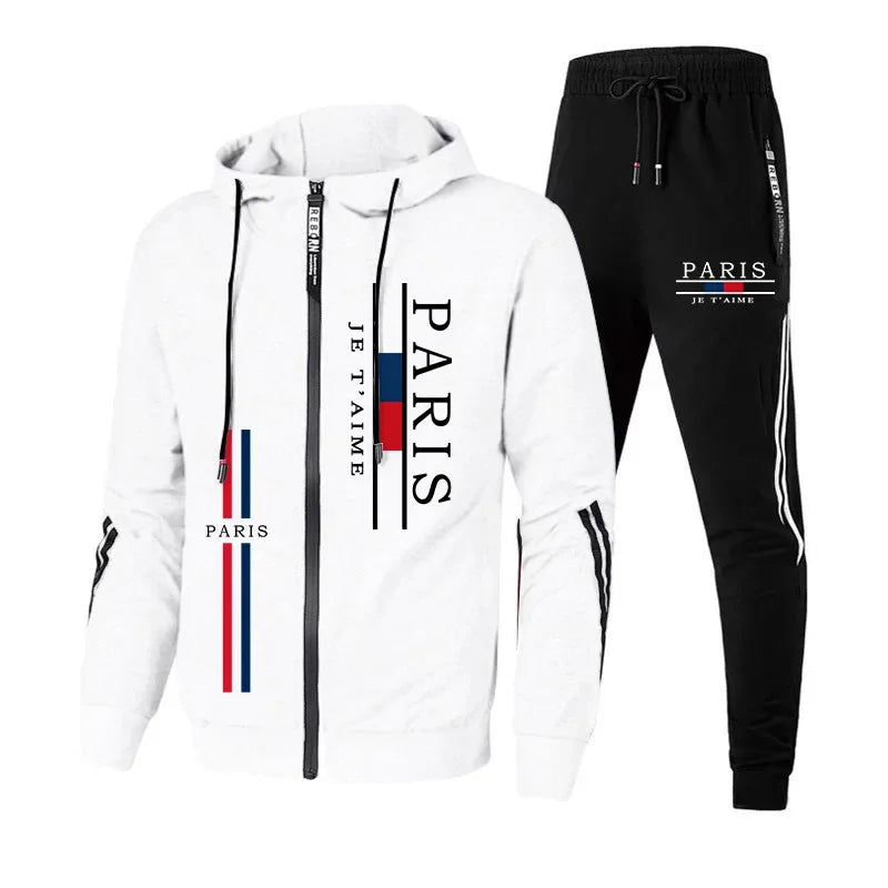 Paris Fashion Men's Tracksuit Zip-up Hoodie Black Sweatpants Autumn Winter Daily Casual Sporty Jogger Set Gym Fitness Sportswear