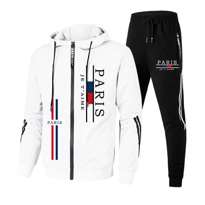 Paris Fashion Men's Tracksuit Zip-up Hoodie Black Sweatpants Autumn Winter Daily Casual Sporty Jogger Set Gym Fitness Sportswear