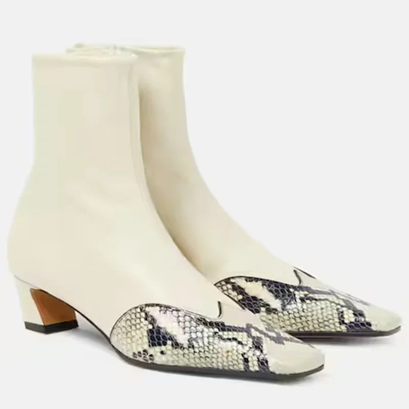 Leather Patchwork Sewing Ankle Boots Sexy Square Toe Zipper Thin Heel Accept Customized New Arrivals Fashion Women Boots