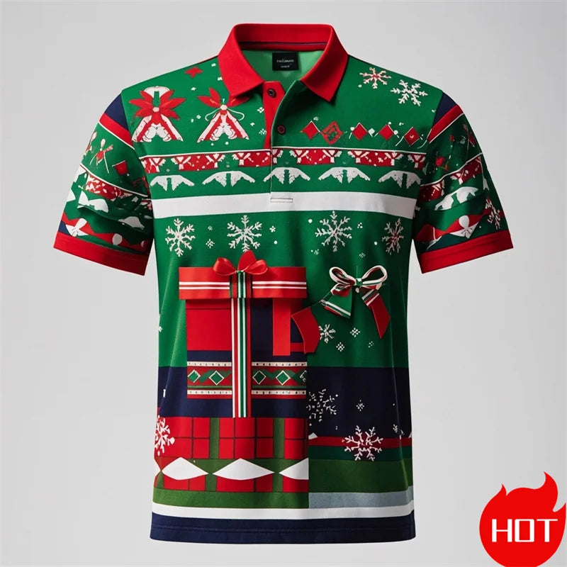 Funny 3D Cute Santa Claus Xmas Printed Polo Shirt For Men Happy Christmas Tee Merry Christmas Graphic Shirts & Blouses POLO Tops
