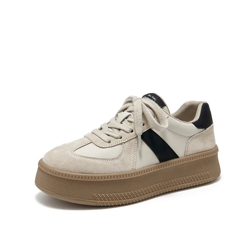 BEAUTODAY Fashion Sneakers Women Breathable Pigskin Mixed-colors Lace-up Style Round Toe Ladies Shoes Handmade 29864