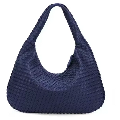 New Vegan Leather Hobo Bag Handmade Woven Casual Female Half Moon Handbag Big Capacity Patchwork Zipper Women Tote Shoulder Bags