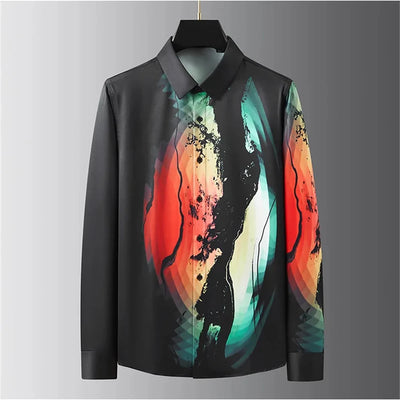 Luxury Letter Print Shirt Men's Long Sleeve Slim Fit Casual Shirt High Quality Fashion Korean Extra Large Size Men's Clothing