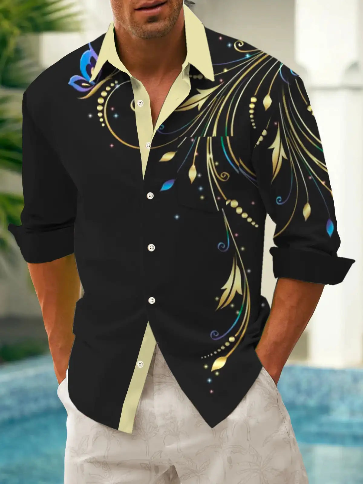 Men's shirts, button down shirts, casual shirts, spring and summer, printed long sleeves, daily, fashionable, comfortable