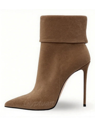 Minimalist Pointed Cuff Boots Women Party Wear Sleek Heels Side Zip Fashion Western Style Chic Pointy Toe Daily Footwear