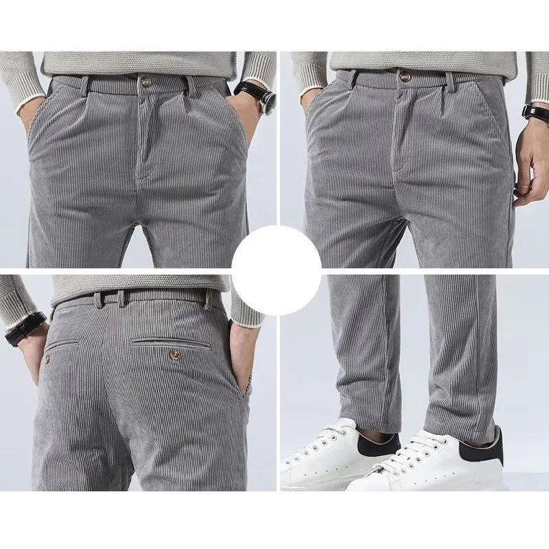 High Quality Brand Men's Corduroy Thicken Pants Fashion Khaki Narrow Leg Casual Pants Thermal Plush Trousers  Autumn Winter Male