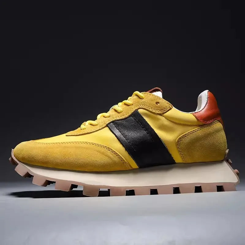 Fashion Mens Genuine Leather Sneakers Patchwork Design Platform Casual Shoes Lace Up Spring Thick Bottom Jogger Trainers Male