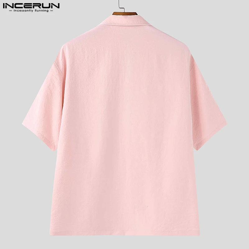 INCERUN Men Shirt Summer Printing Vacation Oversize Lapel Short Sleeve Men Clothing Streetwear 2025 Fashion Casual Tops Men