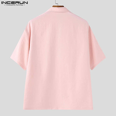 INCERUN Men Shirt Summer Printing Vacation Oversize Lapel Short Sleeve Men Clothing Streetwear 2025 Fashion Casual Tops Men