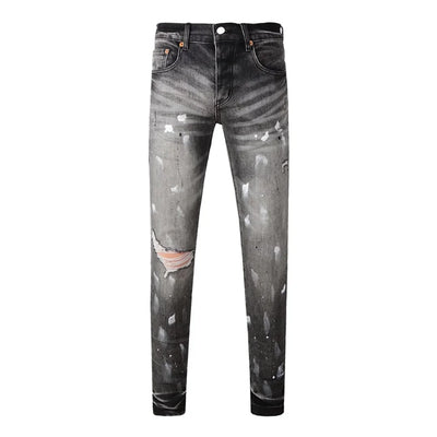 Fashion American Streetwear Distressed Vintage Men's Jeans Low Rise Stretch Skinny Button Fly Ripped Hold Pants