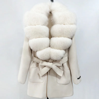 Wool Blend Jacket Autumn Women Winter Fashion Real Fox Fur Collar European Fahsion Woolen Coat Natural Fur Collar Coat Female