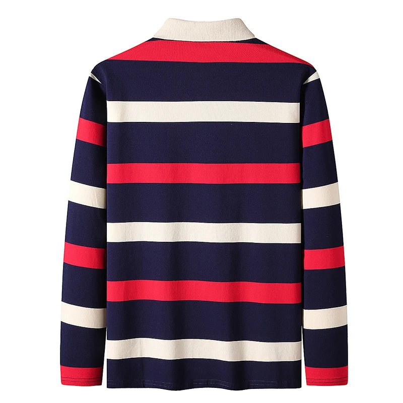 Spring Men Polo Shirt Cotton Long Sleeve Stripe Polo Shirt Men Autumn Embroidery Casual Fashion Polo Shirt Business T-shirts Men