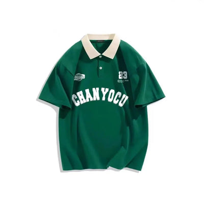 New Style Hong Kong Polo Collar Short Sleeve Men's Casual Overhead Shirt Neutral Leisure Fashion Summer Breathable Loose Fit