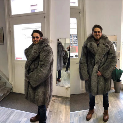 Men's fox fur coat long winter thickened warm trench coat Fashion Fur High Quality Faux Fur Jacket Warm Autumn New