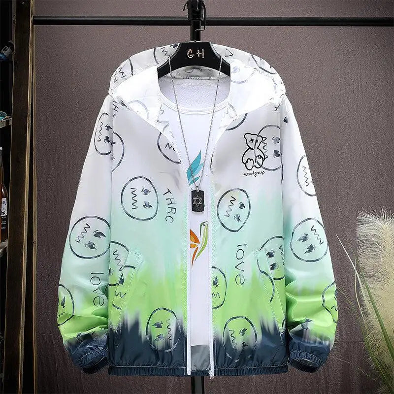 2025 Summer Skin Jacket Men Ultra Light UV Sun Protection Big Size Hooded Windbreaker Coats Men printing Casual Outwear
