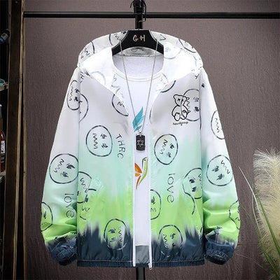 2025 Summer Skin Jacket Men Ultra Light UV Sun Protection Big Size Hooded Windbreaker Coats Men printing Casual Outwear