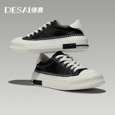 DESAI Breathable leisure shoes thick-soled high-top men's shoes versatile genuine leather white shoes for men