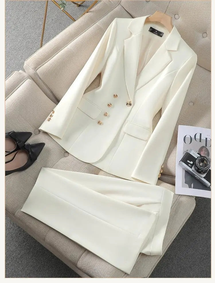 2025 Fashion Temperament Executive Suit Two-piece Set Business Commuting Professional Suit Beige Trousers Suit Office Ladies New