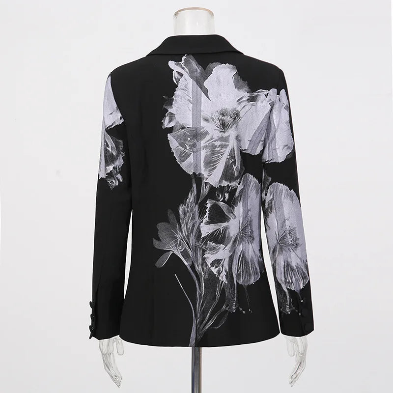 EAEOVNI Flower Printing Design Fashion Set For Women Contrast Color Blazer Coat + Long Pants Elegant 2025 Autumn New Clothing