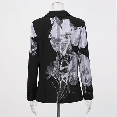 EAEOVNI Flower Printing Design Fashion Set For Women Contrast Color Blazer Coat + Long Pants Elegant 2025 Autumn New Clothing