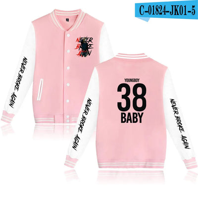 Rapper YoungBoy Never Broke Again Baseball Jacket Men's Hoodie Sweatshirt Boys Girls Harajuku Jackets Streetwear College Coats
