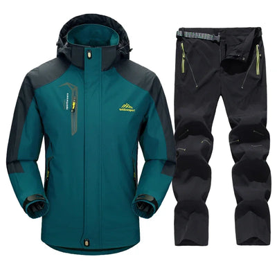 Outdoor Waterproof Hiking Jacket Sets Men Spring Breathable Hooded Coat Trekking Camping Climbing Quick-Drying Trousers Suit