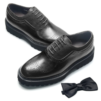 Soft Chunky Black Sole Men Oxford Dress Sneakers Genuine Leather Brogue Suede Casual Business Elevator Shoes Lace-up Modern Man