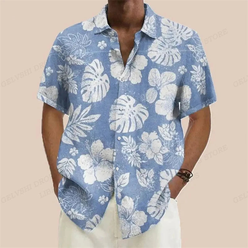 Summer Fashion Men's Hawaiian Shirts Coconut Tree Lapel Camisas Short Sleeve Shirt Floral Blouse Turn Over Collar Clothes Male