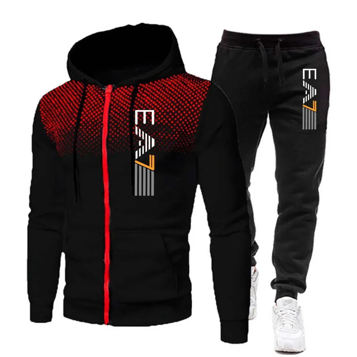 New men's warm hooded sports suit Men's sports fitness wear Men's running set Sports suit with hood Men's hooded coat for sports