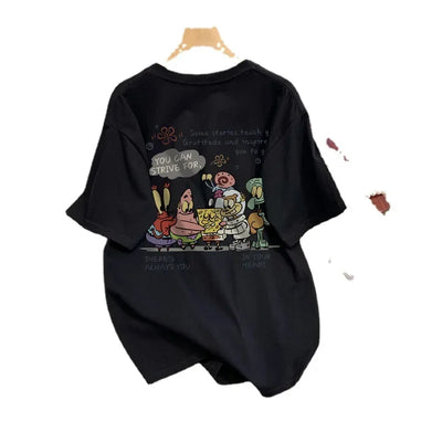 Cotton Cartoon Print Short Sleeve T-Shirt Women's Loose Fit Casual Versatile Top Summer 2024 New Arrival Crew Neck Design