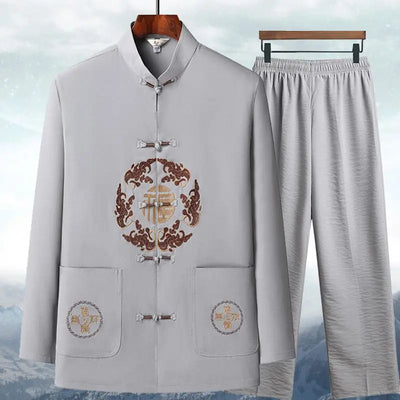 Chinese Traditional Tang Clothing Kung Fu Suit Fashion Casual Embroidery T-shirt Pants Wing Chun Tai Chi Comfortable Men's Set