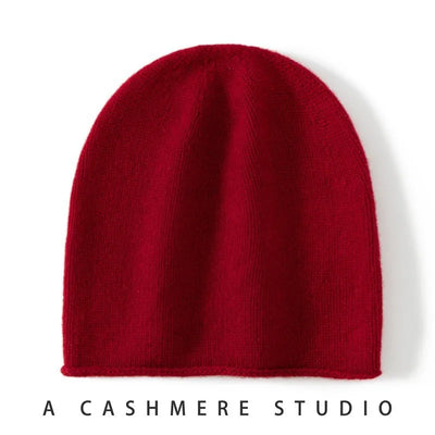 High Quality Pure Cashmere Hat Men Women Autumn Winter Warm Knit Curled Cold Wool Cap Male Casual Classic Solid Beanie Couple