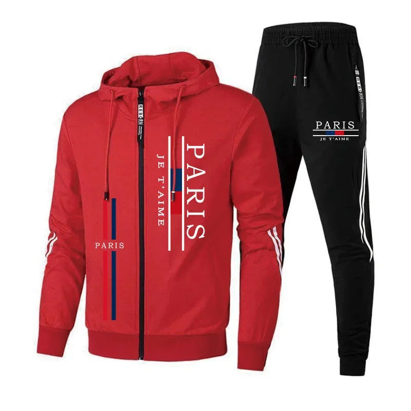 Paris Fashion Men's Tracksuit Zip-up Hoodie Black Sweatpants Autumn Winter Daily Casual Sporty Jogger Set Gym Fitness Sportswear