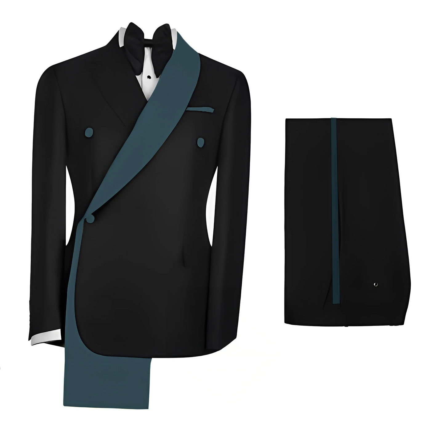 Fashionable Men's Suit 2 piece Set Black Jacket With Gold Collar Wedding Groom Tuxedo Classic Men's Tailored Blazer Pants