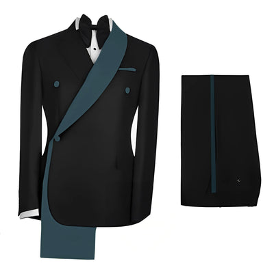 Fashionable Men's Suit 2 piece Set Black Jacket With Gold Collar Wedding Groom Tuxedo Classic Men's Tailored Blazer Pants